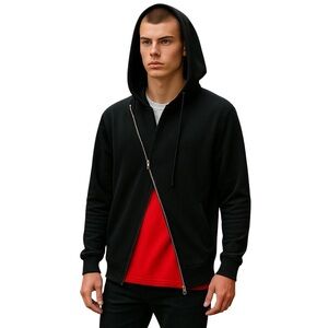 Mens Blecker & Mercer Black Asymmetrical Zip Hoodie Size M